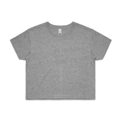 Grey Skull Embroidered Crop Tee Thumbnail