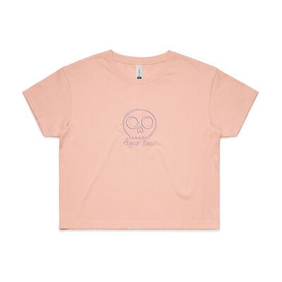 Pink Skull Embroidered Crop Tee Thumbnail